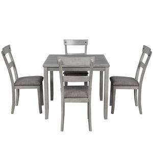 TREXM 5 Piece Dining Table Set Industrial Wooden Kitchen Table and 4 Chairs for Dining Room (Light Grey)