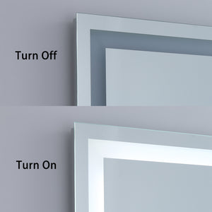 LED Lighted Bathroom Wall Mounted Mirror with High Lumen+Anti-Fog Separately Control+Dimmer Function