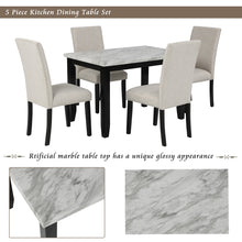 Load image into Gallery viewer, TREXM Faux Marble 5-Piece Dining Set Table with 4 Thicken Cushion Dining Chairs Home Furniture, White/Beige
