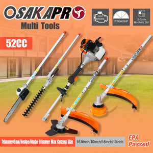 4 in 1 Multi-Functional Trimming Tool, 52CC 2-Cycle Garden Tool System with Gas Pole Saw, Hedge Trimmer, Grass Trimmer, and Brush Cutter