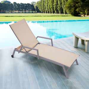 Patio Lounge Chair, Textilene Aluminum Pool Lounge Chair , Patio Chaise Lounge With Armrests And Wheels For Patio Backyard Porch Garden Poolside
