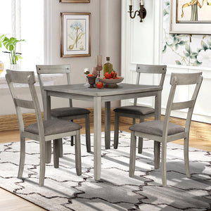 TREXM 5 Piece Dining Table Set Industrial Wooden Kitchen Table and 4 Chairs for Dining Room (Light Grey)