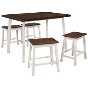 TOPMAX 5-Piece Rustic Wood Kitchen Dining Table Set with 4 Stools for Small Places, Cherry+White