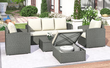 Load image into Gallery viewer, TOPMAX Outdoor Patio 5-Piece All-Weather PE Wicker Rattan Sectional Sofa Set with Multifunctional Table and Ottoman, Gray Wicker+ Beige Cushion
