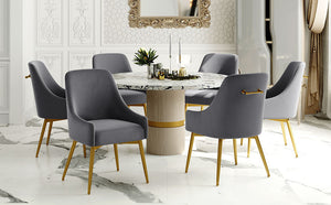 TOPMAX Mid-century Gold Metal Base Arm Chair Upholstered Velvet Dining Chairs, Gray, 4pcs