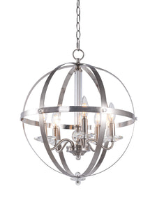 5-Light Candle Style Globe Chandelier Vintage Silver