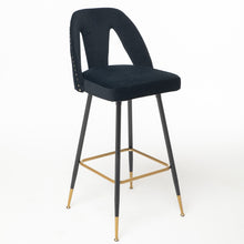 Load image into Gallery viewer, A&amp;A Furniture,Akoya Collection Modern | Contemporary Velvet Upholstered Connor 28&quot; Bar Stool &amp; Counter Stools with Nailheads and Gold Tipped Black Metal Legs,Set of 2 (Black)
