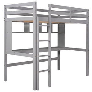 Twin Size Loft Bed with Convenient Desk, Shelves, and Ladder, White(Similar SKU:SM001302AAE)