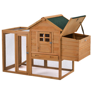 TOPMAX 123.6" Large Outdoor Wooden Chicken Coop Poultry Cage Rabbit Hutch Small Animal House with 2 Ramps for 6 Chickens, Natural Color