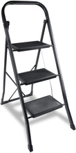 Load image into Gallery viewer, YSSOA 3 Step Ladder, Folding Step Stool with Wide Anti-Slip Pedal, 330 lbs Sturdy Steel Ladder, Convenient Handgrip, Lightweight, Portable Steel Step Stool, Black (HILADDFOLD3B)
