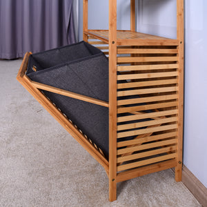 Bathroom Laundry Basket Bamboo Storage Basket with 2-tier Shelf 17.32 x 13 x 37.8 inch