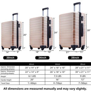 Hardshell Luggage Sets 3 Pcs Spinner Suitcase with TSA Lock Lightweight 20”24”28”