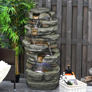 33" Outdoor Fountain Rockery Shower Outdoor Water Fountain with LED for Home