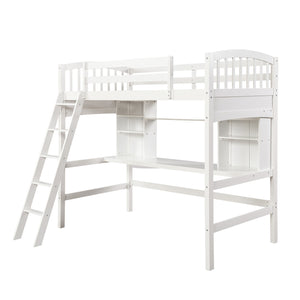 Twin size Loft Bed with Storage Shelves, Desk and Ladder, White(old  SKU:LP000040KAA,LP000040AAK)