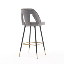 Load image into Gallery viewer, A&amp;A Furniture,Akoya Collection Modern | Contemporary Velvet Upholstered Connor 28&quot; Bar Stool &amp; Counter Stools with Nailheads and Gold Tipped Black Metal Legs,Set of 2 (Gray)
