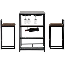 Load image into Gallery viewer, TOPMAX Counter Height 3-piece Bar Dining Table Set with 2 Upholstered Bar Stools/Chairs, 4 Glass Holders,2 Wine Racks and 3 Open Storage Shelves

