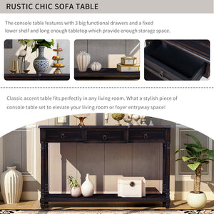 TREXM Console Table Sofa Table with Drawers for Entryway with Projecting Drawers and Long Shelf (Espresso)