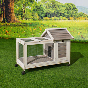 Wooden Rabbit Hutch 40.7" L x 23.4" W x 30" H, Bunny Cage  with 4 Wheels
