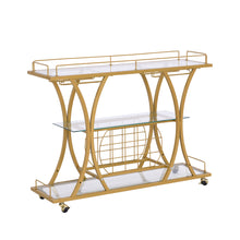 Load image into Gallery viewer, Golden Bar Cart with Wine Rack Tempered Glass Metal Frame Wine Storage

