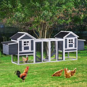 TOPMAX 123.6" Large Outdoor Wooden Chicken Coop Poultry Cage Rabbit Hutch Small Animal House with 2 Ramps for 6 Chickens, Gray+White Color