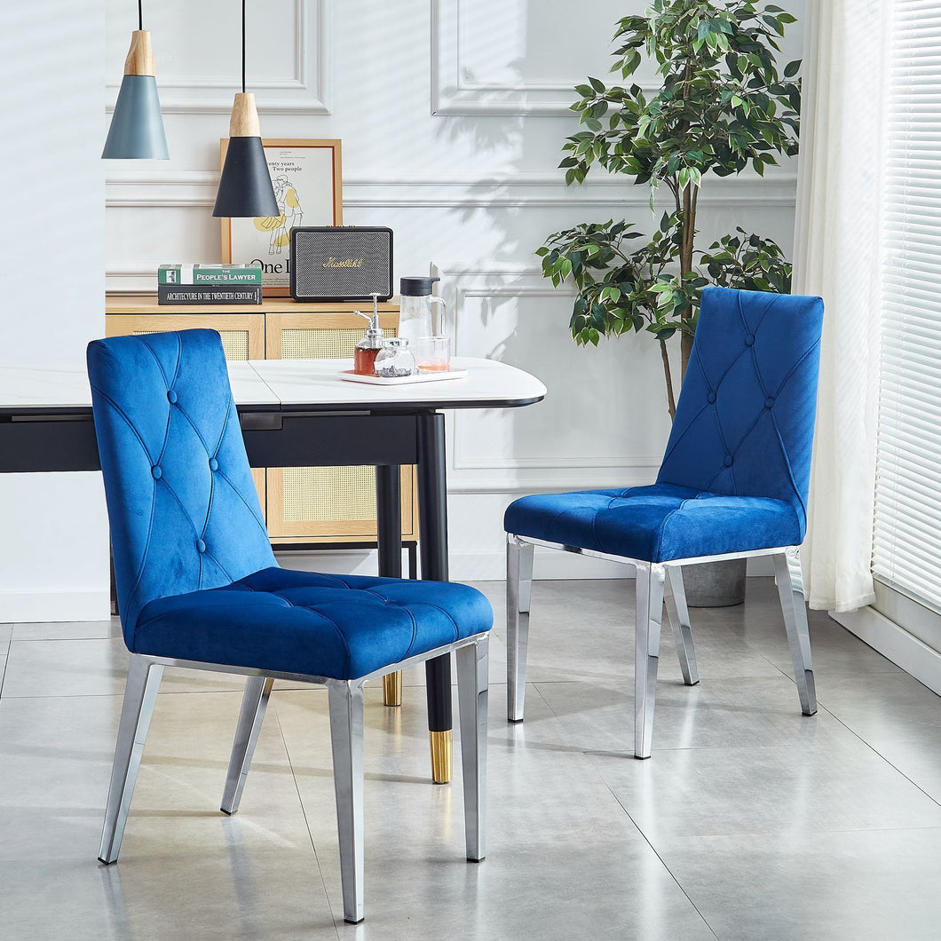 Modern luxury home furniture dinning room chairs chrome legs Blue velvet fabric dining chairs(Set of 2)