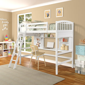 Twin size Loft Bed with Storage Shelves, Desk and Ladder, White(old  SKU:LP000040KAA,LP000040AAK)