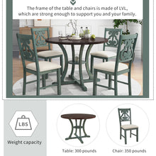 Load image into Gallery viewer, TREXM 5-Piece Round Dining Table and 4 Fabric Chairs with Special-shaped Table Legs and Storage Shelf (Antique Blue/ Dark Brown)
