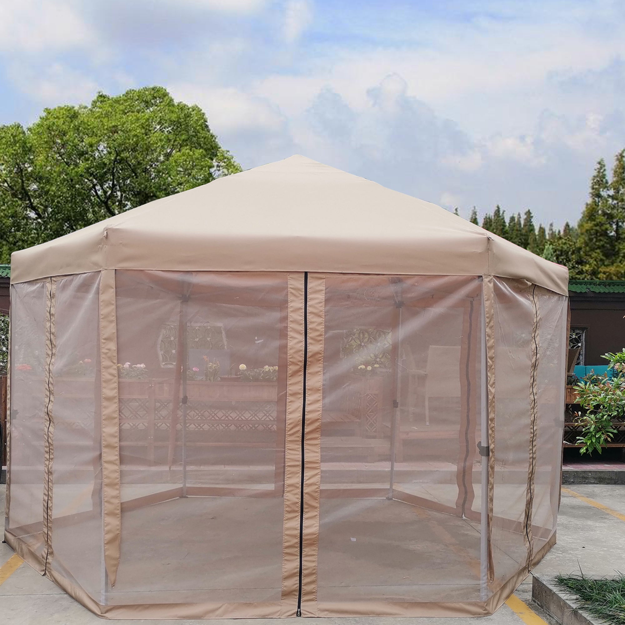 garden tents and gazebos 13 Ft. W x 13 Ft. D x 9.2ft Pop-Up Gazebo Tent Outdoor Canopy Hexagona – ChinotiFurniture