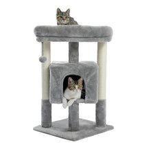 Load image into Gallery viewer, 28.4 Inches Small Cat Tree for Indoor Cats Polyester Plush Cat Tower with Beige Condos, Spacious Perch,Scratching Sisal Posts Plush-covered posts and Replaceable Dangling Balls Gray
