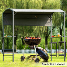 Load image into Gallery viewer, TOPMAX Outdoor 7Ft.Wx4.5Ft.L Steel Double Tiered Backyard Patio BBQ Grill Gazebo with Side Awning, Bar Counters and Hooks, Gray
