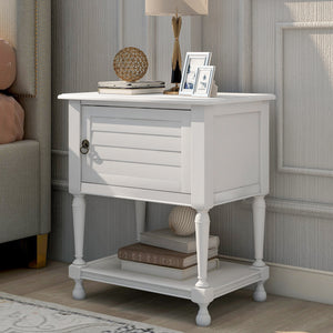 Versatile Nightstand with Two Built-in Shelves Cabinet and an Open Storage,USB Charging Design,White