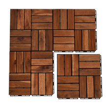 Load image into Gallery viewer, BEEFURNI 12&quot; x 12&quot; Square Acacia Wood Interlocking Flooring Tiles Checker Pattern Pack of 10 Tiles
