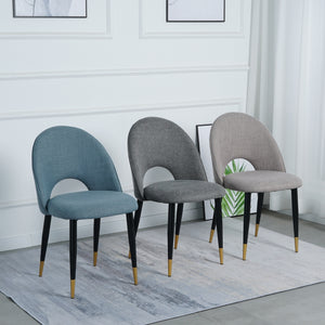 Blue Nordic Style Dining Room Furniture Comfortable Decoration similar to sackcloth Fabric Seat Dining Chair With Black Golden Legs(Set of 2)