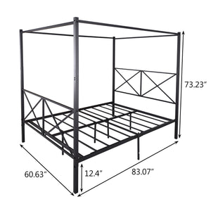 Metal Canopy Bed Frame, Platform Bed Frame Queen with X Shaped Frame Queen Black（same as W84034643）