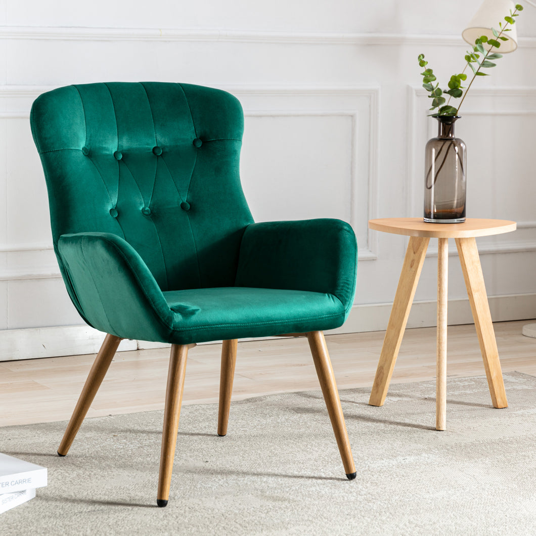 Hengming Accent Chair Modern Tufted Button Wingback Vanity Chair with Arms Upholstered Tall Back Desk Chair with Metal Legs for Living Room Bedroom Waiting Room(Green)