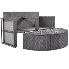Load image into Gallery viewer, TOPMAX 2-Piece All-Weather PE Wicker Conversation Set Rattan Sofa Set Outdoor Patio Half-moon Sectional Furniture Set w/ Side Table for Umbrella, Gray Rattan+Gray Cushion
