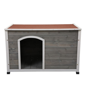 Outdoor Wood Dog House, Dog Cabin with Weatherproof Roof and Open Door, Easy to Clean