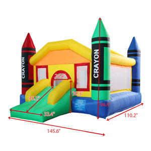 Inflatable Bounce House Kid Activity Center Crayon Design Slide and Jump Game