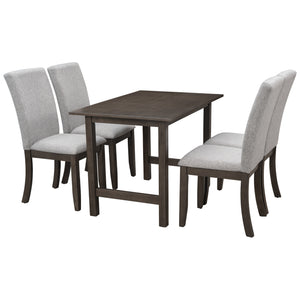 TOPMAX Farmhouse 5-Piece Wood Dining Table Set for 4, Kitchen Furniture Set with 4 Upholstered Dining Chairs for Small Places, Gray Table+Gray Chair