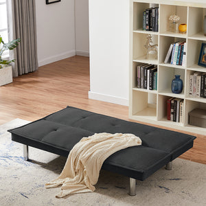 Black Fabric Sofa Bed ， Convertible Folding Futon Sofa Bed Sleeper for Home Living Room .