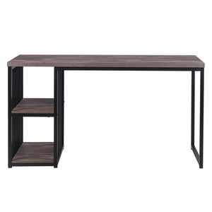 Home Office Computer Desk, 55 Inch Writing Desk with 2 Storage Shelves on Left or Right, Stable Metal Frame, Easy Assembly （Brown）