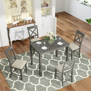 TOPMAX Wood 5-Piece Counter Height Dining Table Set with 4 Upholstered Chairs, Gray