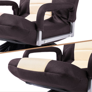TOPMAX Swivel Video Rocker Gaming Chair Adjustable 7-Position Floor Chair Folding Sofa Lounger,Brown+Beige
