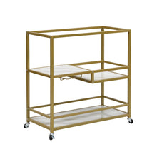 Load image into Gallery viewer, TOPMAX 31.5&quot; Large Bar Cart Home Serving Cart Dining Cart with Lockable Wheels, 3-Tier Wine Cart with Removable Tray, Glass Holders for Kitchen, Dining Room, Faux Marble White+Gold Frame
