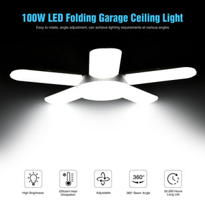 LED Garage Light Deformable E26/E27 Garage Lights LED 8000LM 100W Ceiling Light LED Adjustable Light Garage Light with 5 Panels