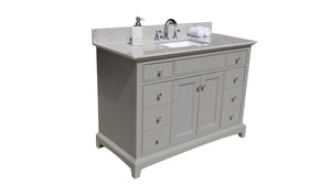 Montary 49 inches bathroom stone vanity top calacatta gray engineered marble color with undermount ceramic sink and 3 faucet hole with backsplash