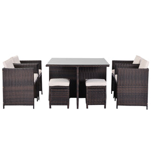 U_Style 9 Piece Rattan Conversation Set with Cushions, Patio Rattan Dining Set