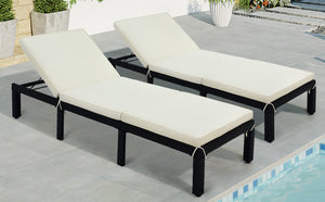 TOPMAX Patio Furniture Outdoor Adjustable PE Rattan Wicker Chaise Lounge Chair Sunbed，Set of 2(Beige)
