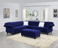Load image into Gallery viewer, Living Room XL- Cocktail Ottoman Indigo Blue Velvet Accent Studding Trim Wooden Legs
