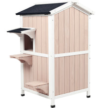 Load image into Gallery viewer, Water-proof 2-story feral cat shelter outdoor wooden small pet animal home with asphalt roof escape doors removable floors cat house
